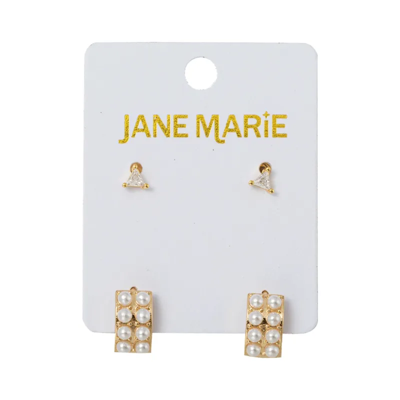 18K Gold Plated Set of 2, Clear with Pearl Studded Huggie Earring sold by Charming Charlie