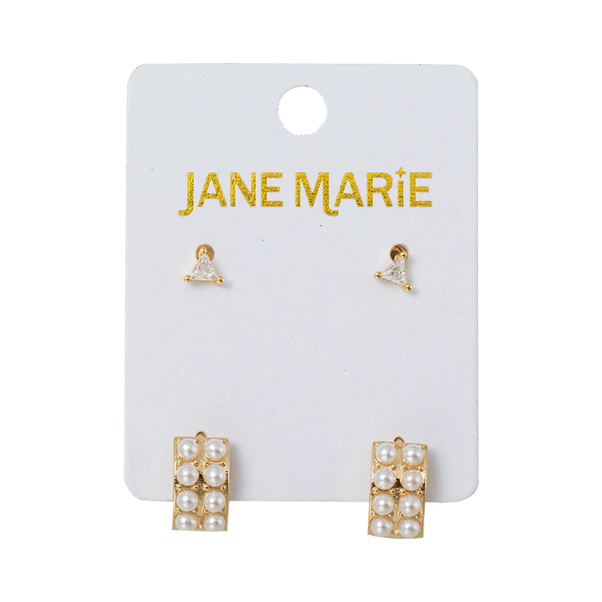 18K Gold Plated Set of 2, Clear with Pearl Studded Huggie Earring sold by Charming Charlie