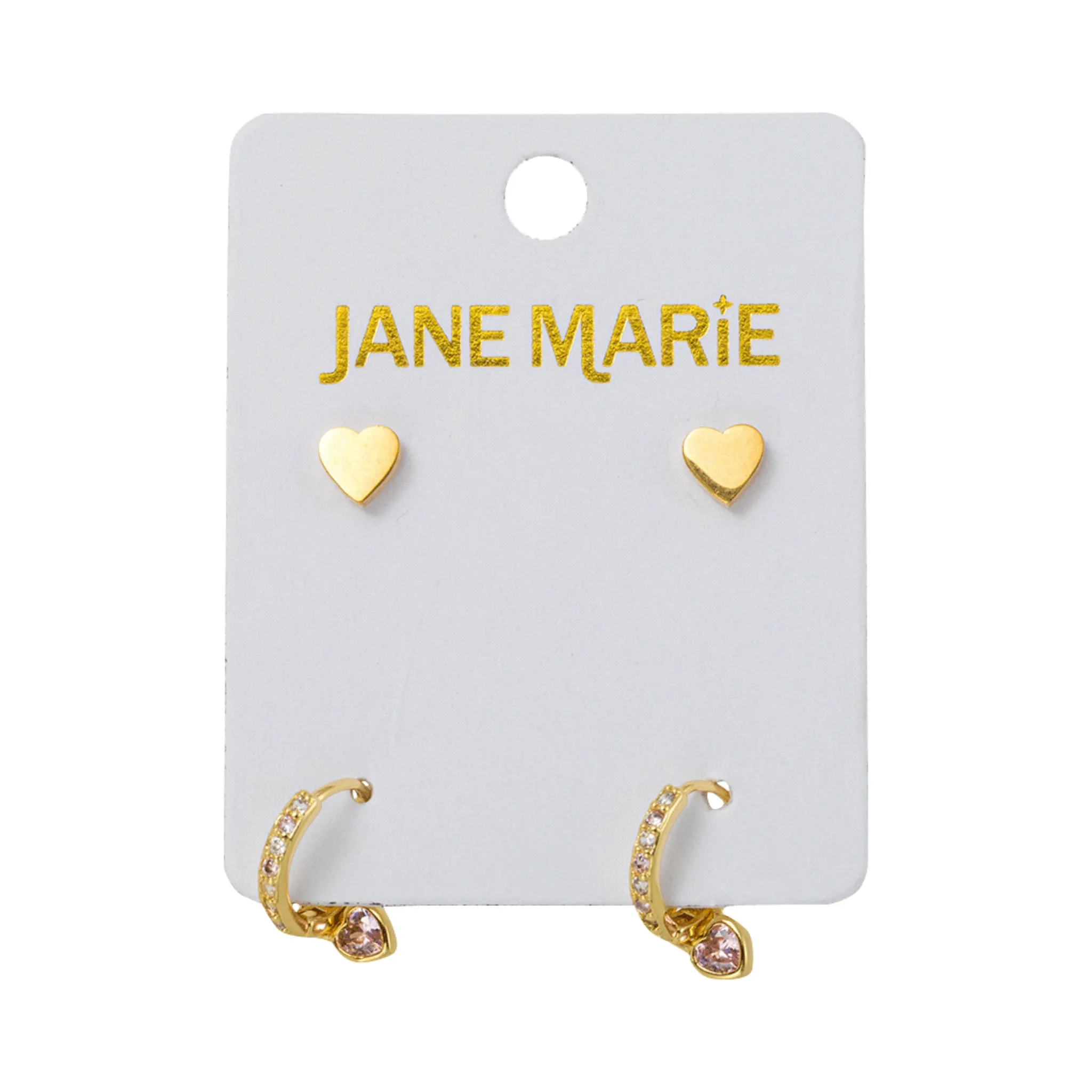 18K Gold Plated Set of 2, Heart with Pink Crystal Heart Huggie Earring sold by Charming Charlie
