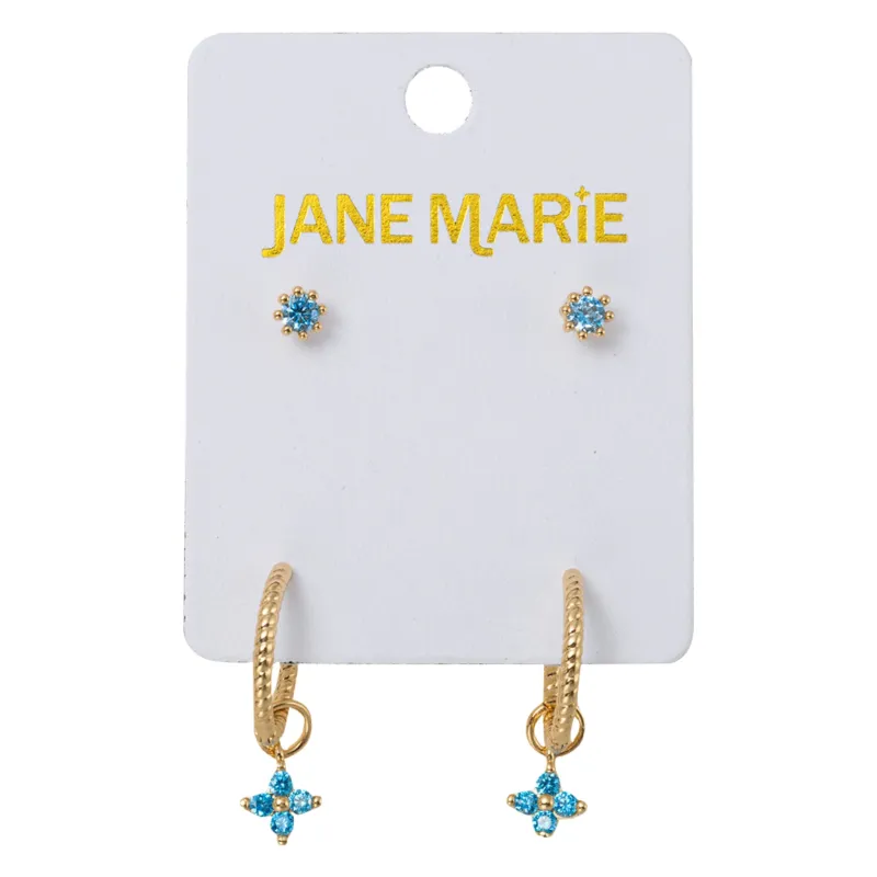 18K Gold Plated Set of 2, Blue Crystal with Blue Crystal Huggie Earring sold by Charming Charlie