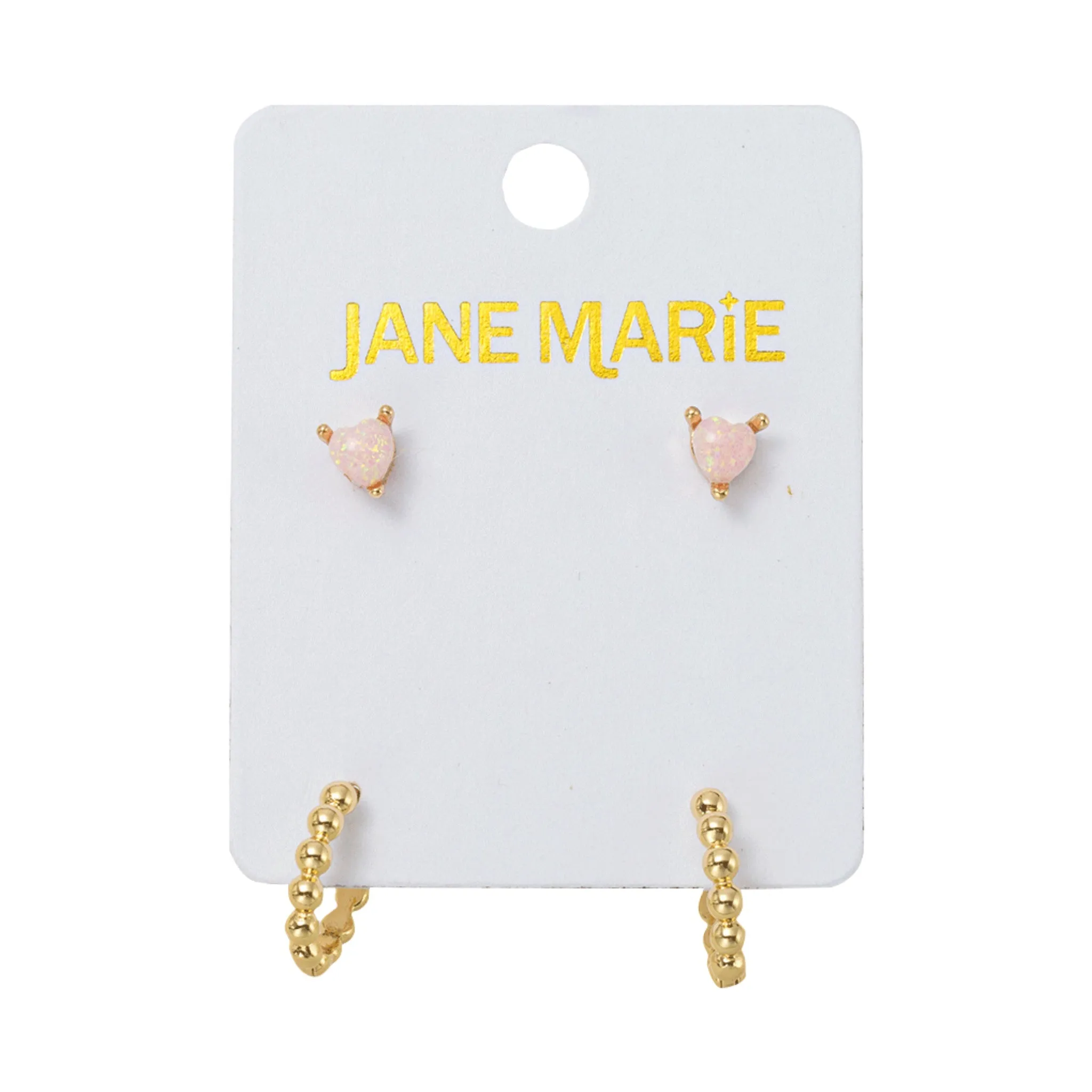 18K Gold Plated Set of 2, Pink Opal with Gold Bubble Huggie Earring sold by Charming Charlie