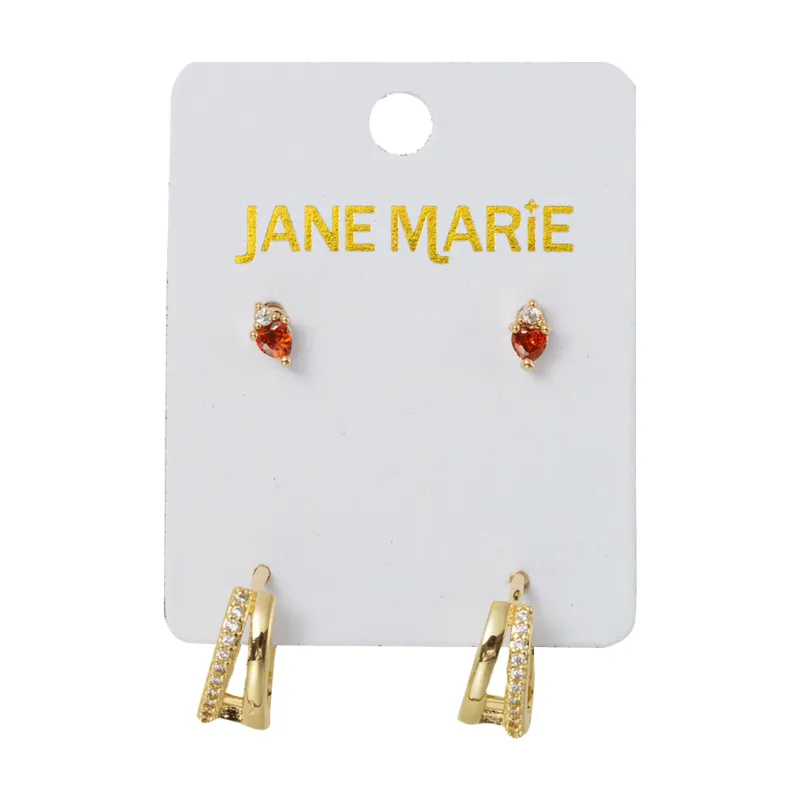 18K Gold Plated Set of 2, Red Crystal with Clear Crystal 2 Band Huggie Earring sold by Charming Charlie