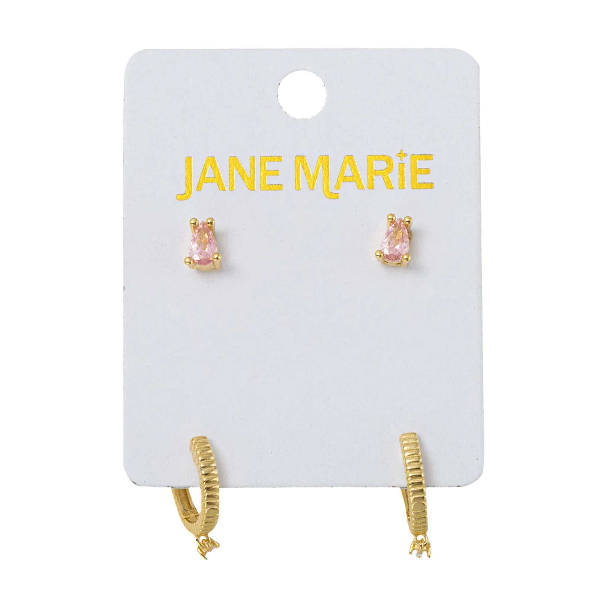 18K Gold Plated Set of 2, Pink Crystal with Clear Crystal Huggie Earring sold by Charming Charlie