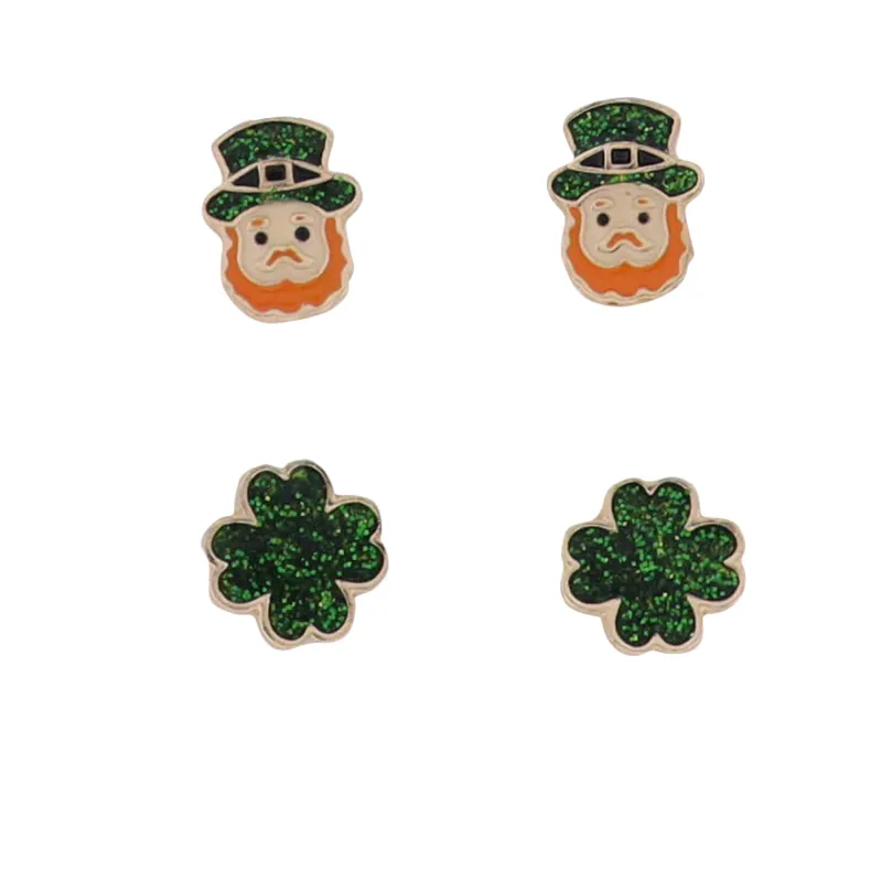 Green, Orange Enamel Set of 2, Leprechaun & Clover Earrings sold by Charming Charlie