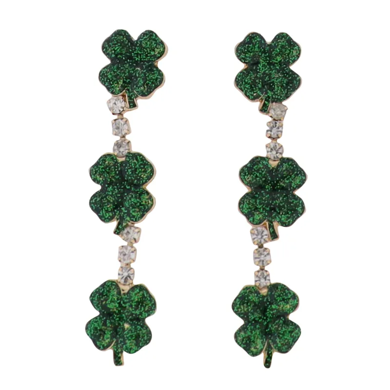 Green Enamel Descending Clovers Earrings with Clear Crystals sold by Charming Charlie