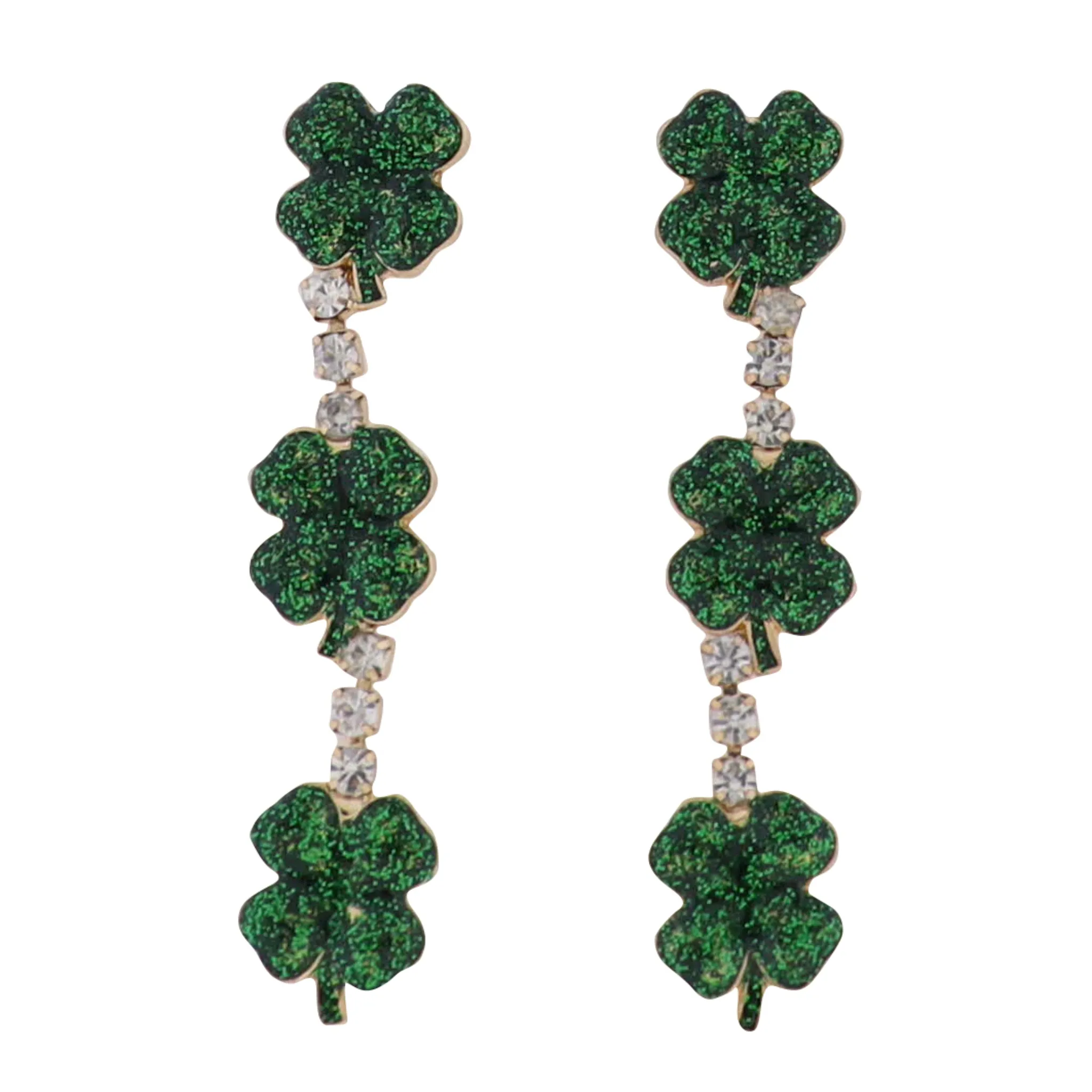 Green Enamel Descending Clovers Earrings with Clear Crystals sold by Charming Charlie