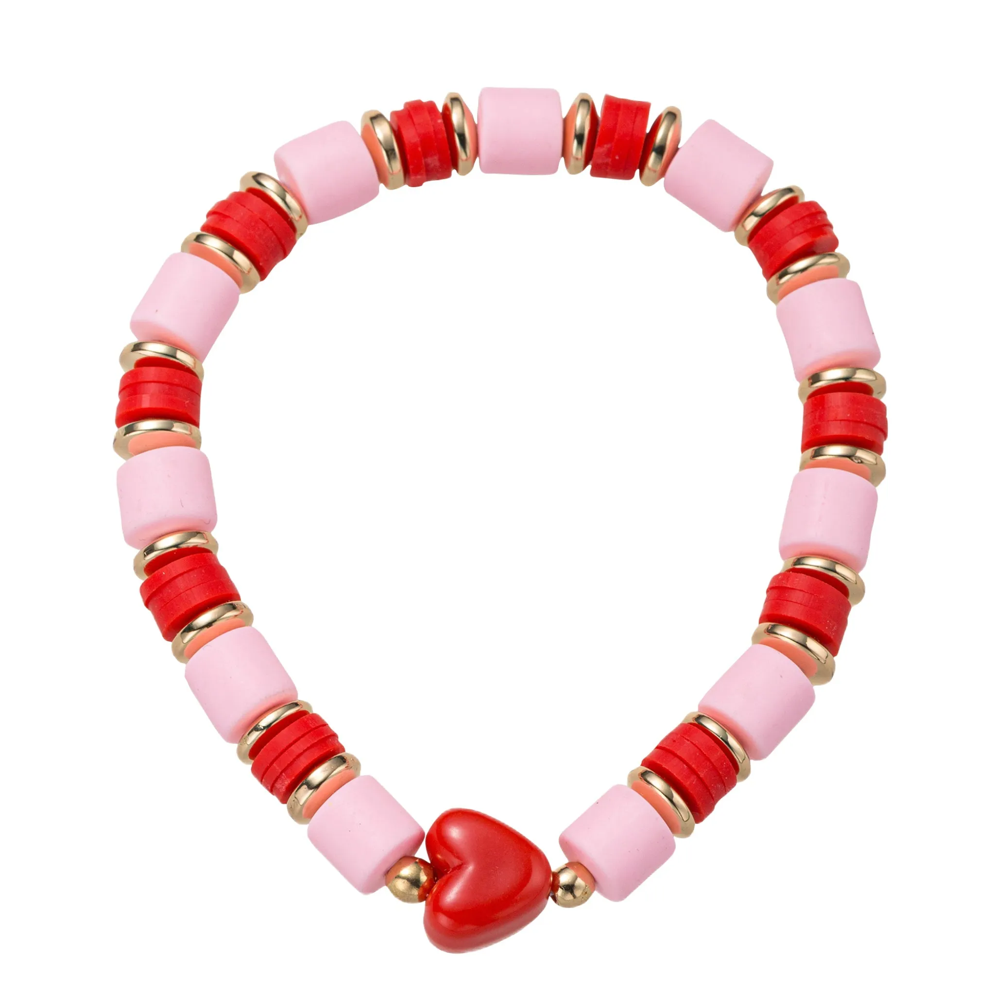 Red, Pink Rubber Beaded Stretch Bracelet with Red Heart sold by Charming Charlie
