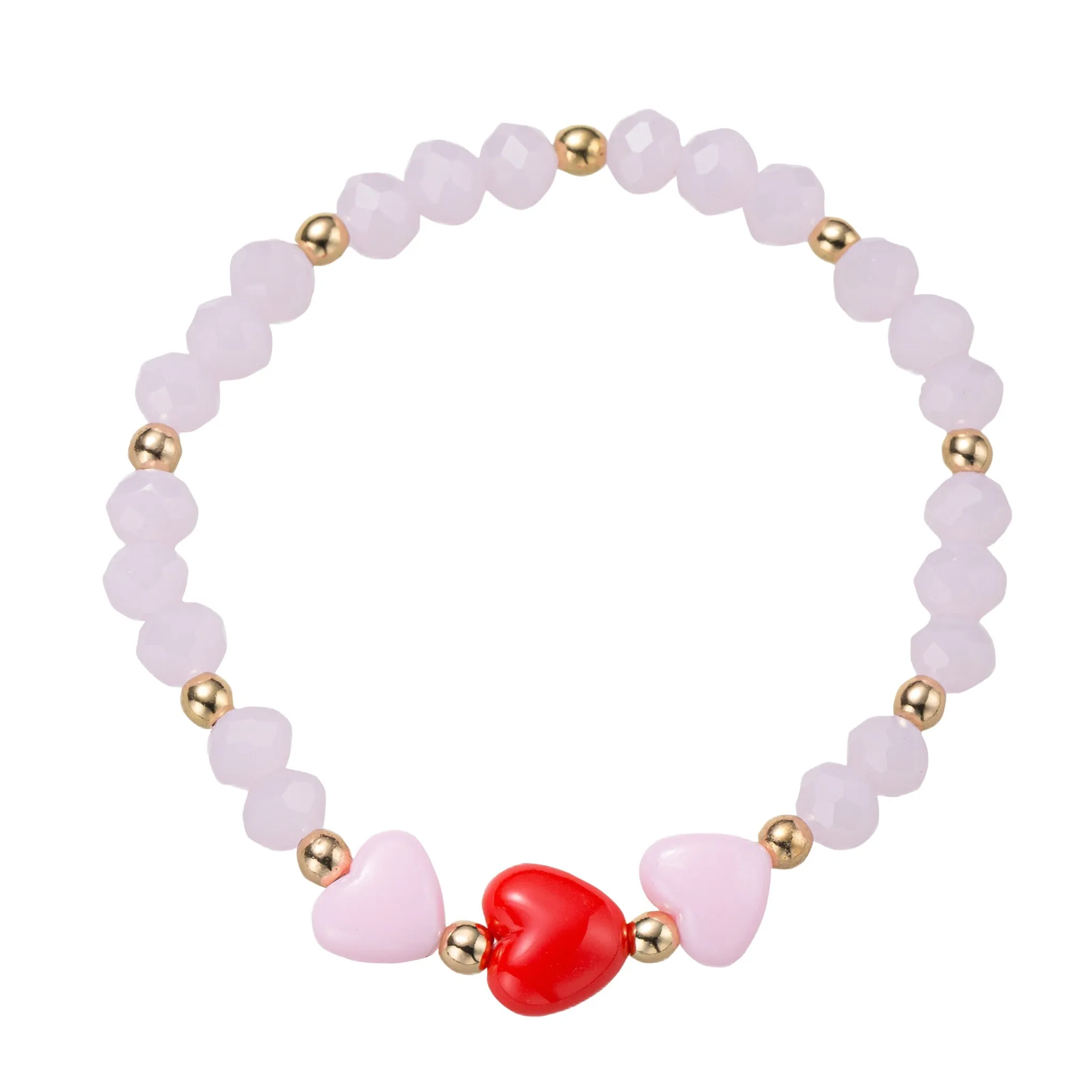 Light Pink, Red Faceted Beaded Stretch Bracelet with Red, Pink Hearts sold by Charming Charlie