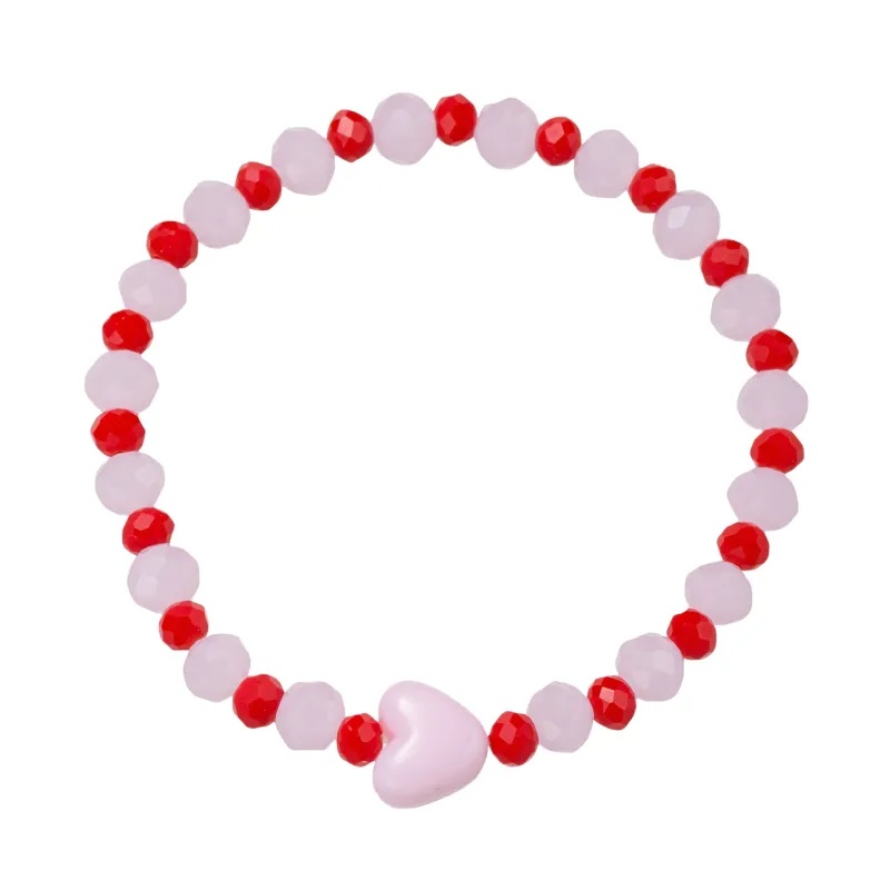 Light Pink, Red Faceted Beaded Stretch Bracelet with Pink Heart sold by Charming Charlie