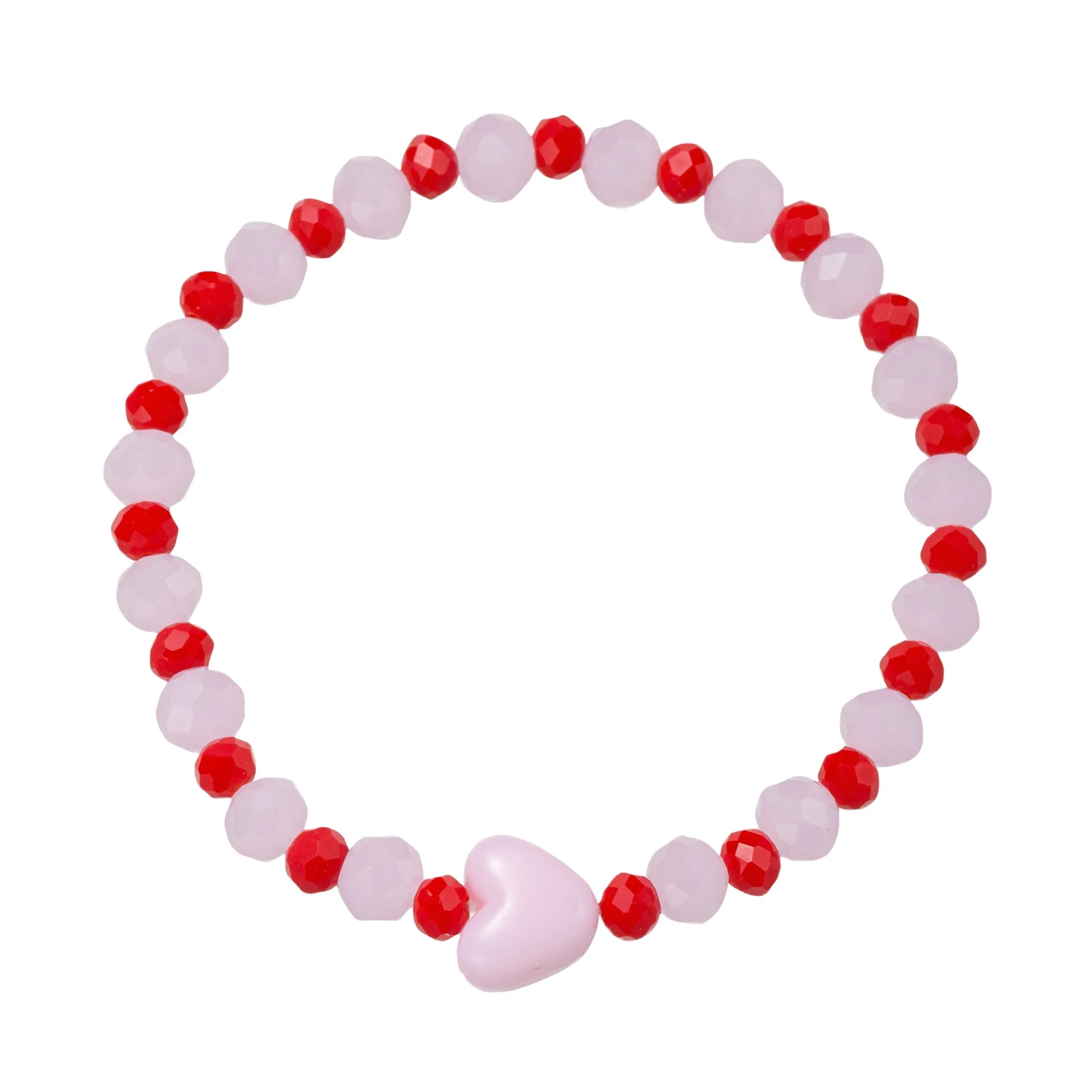Light Pink, Red Faceted Beaded Stretch Bracelet with Pink Heart sold by Charming Charlie