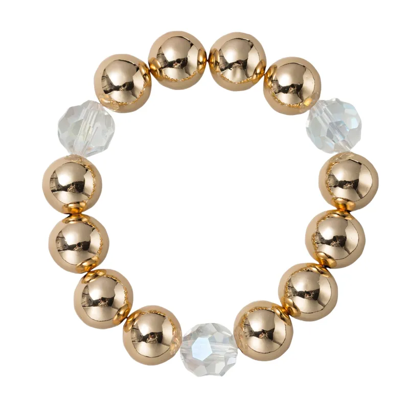 Gold, Clear Large Beaded Stretch Bracelet sold by Charming Charlie