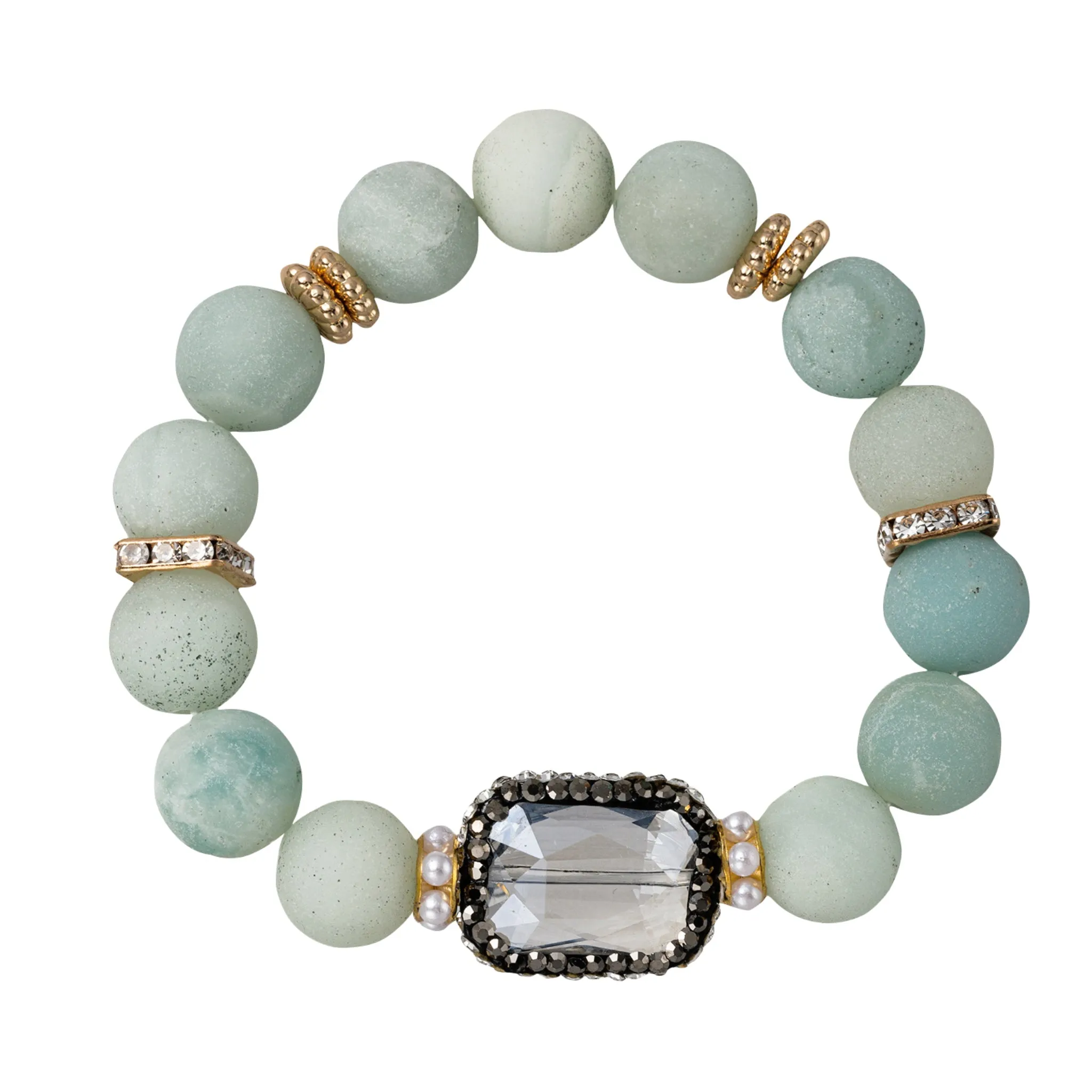 Amazonite Semi Precious Beaded Stretch Bracelet with Pearl sold by Charming Charlie