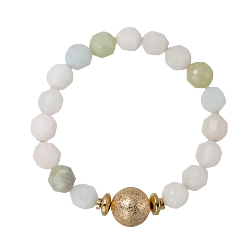 White, Green, Blue Semi Precious Beaded Stretch Bracelet with Gold Ball sold by Charming Charlie