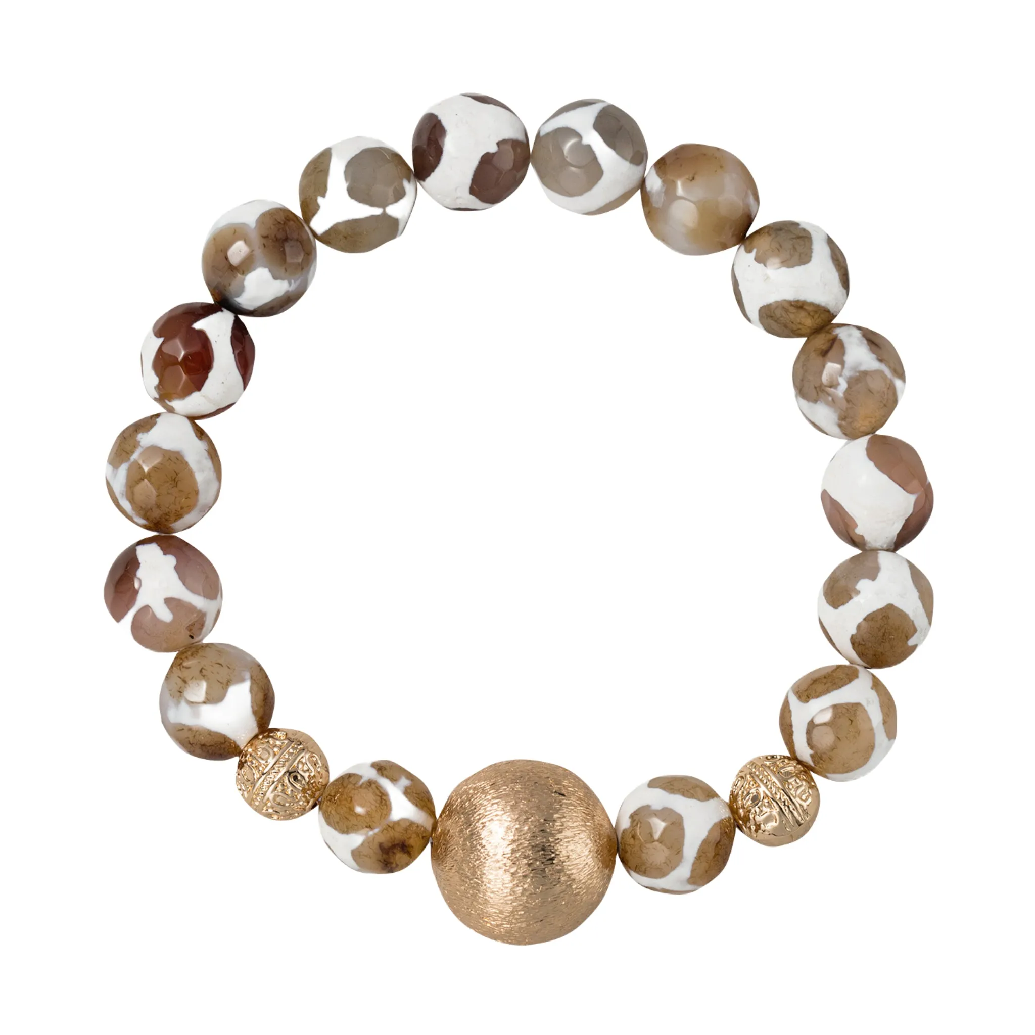 Brown Giraffe Agate Beaded Stretch Bracelet with Gold Ball sold by Charming Charlie