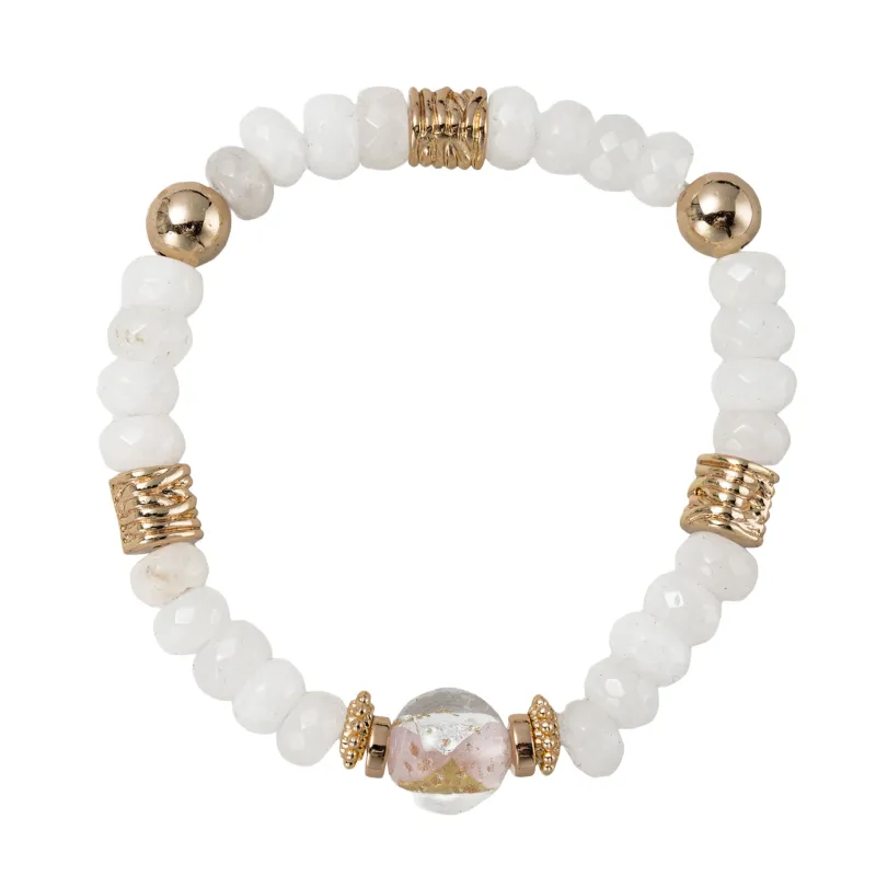 White Beaded Stretch Bracelet with Gold Foil Bead sold by Charming Charlie