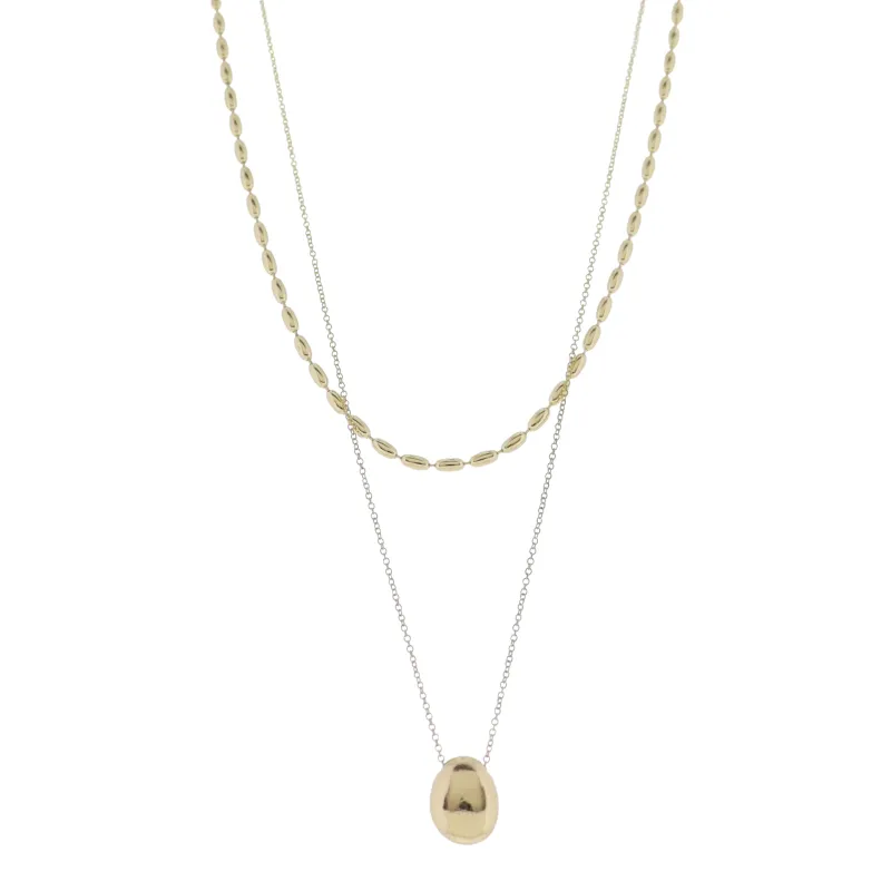 Gold 2 Layer Oval Ball, Rolo Chain Necklace with Gold Oval sold by Charming Charlie