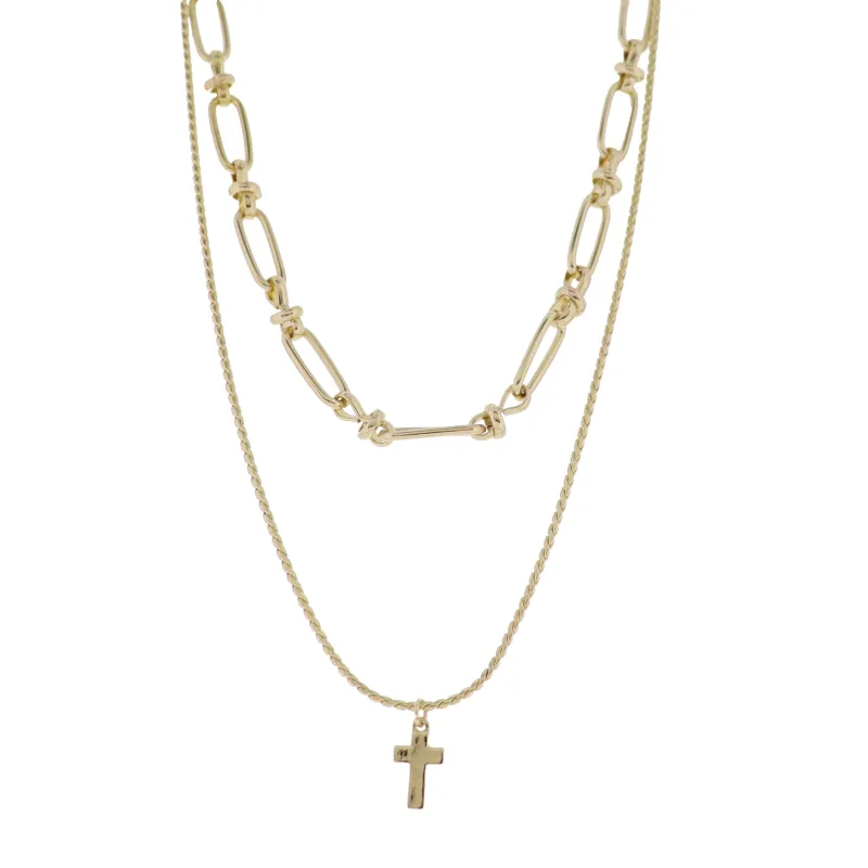 Gold 2 Layer Link, Twisted Chain Chain Necklace with Gold Cross sold by Charming Charlie