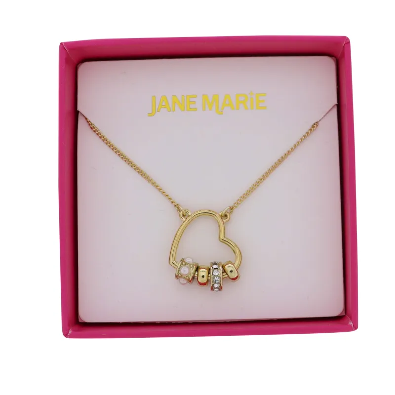 Gold Satellite Chain Necklace with Pearl & Clear Open Heart Rondelles sold by Charming Charlie