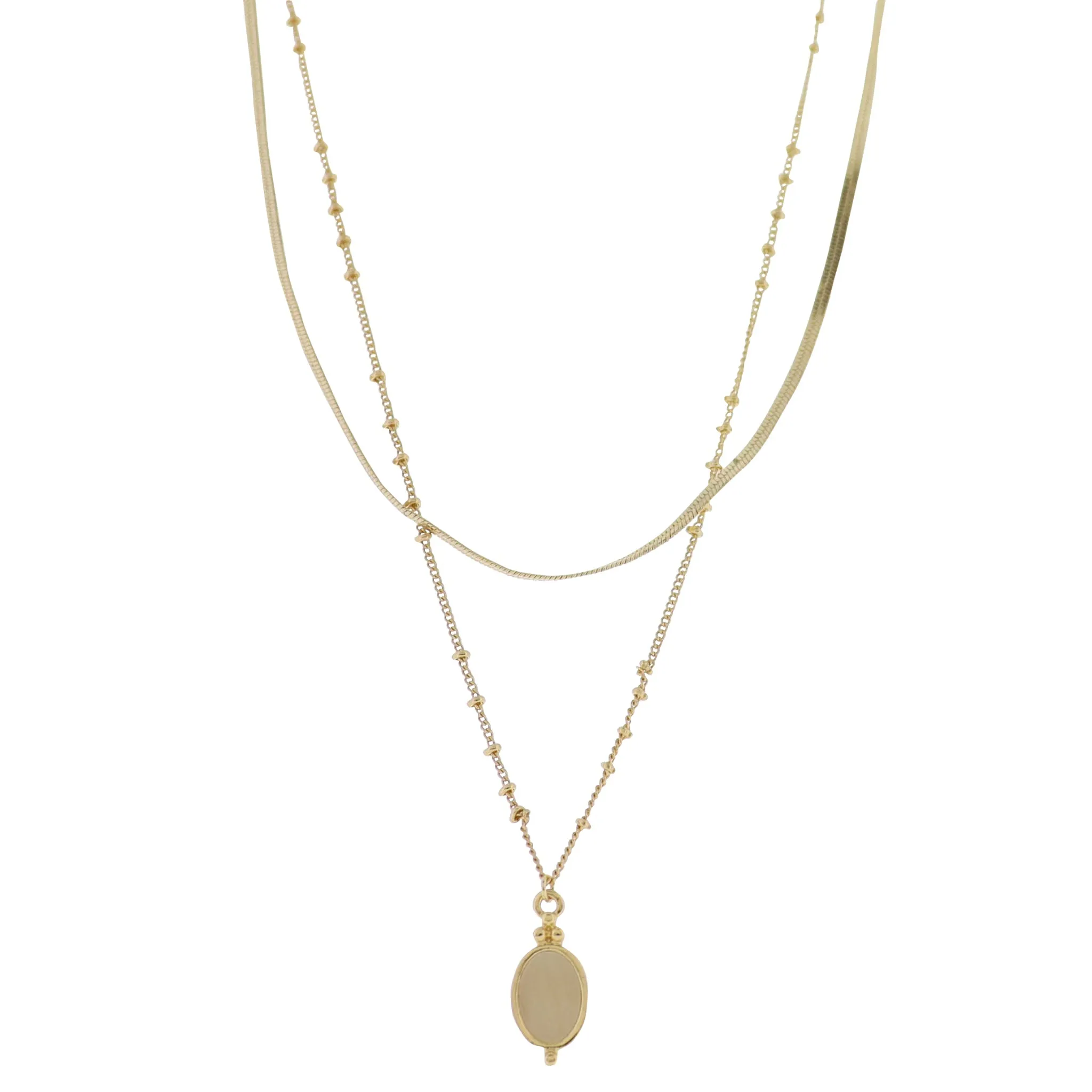 18K Gold Plated 2 Layer Snake & Ball Chain Chain Necklace with Cream Oval Stone sold by Charming Charlie