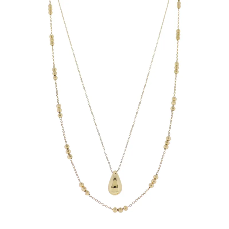 18K Gold Plated 2 Layer Ball & Rolo Chain Necklace with Gold Bubble Teardrop sold by Charming Charlie