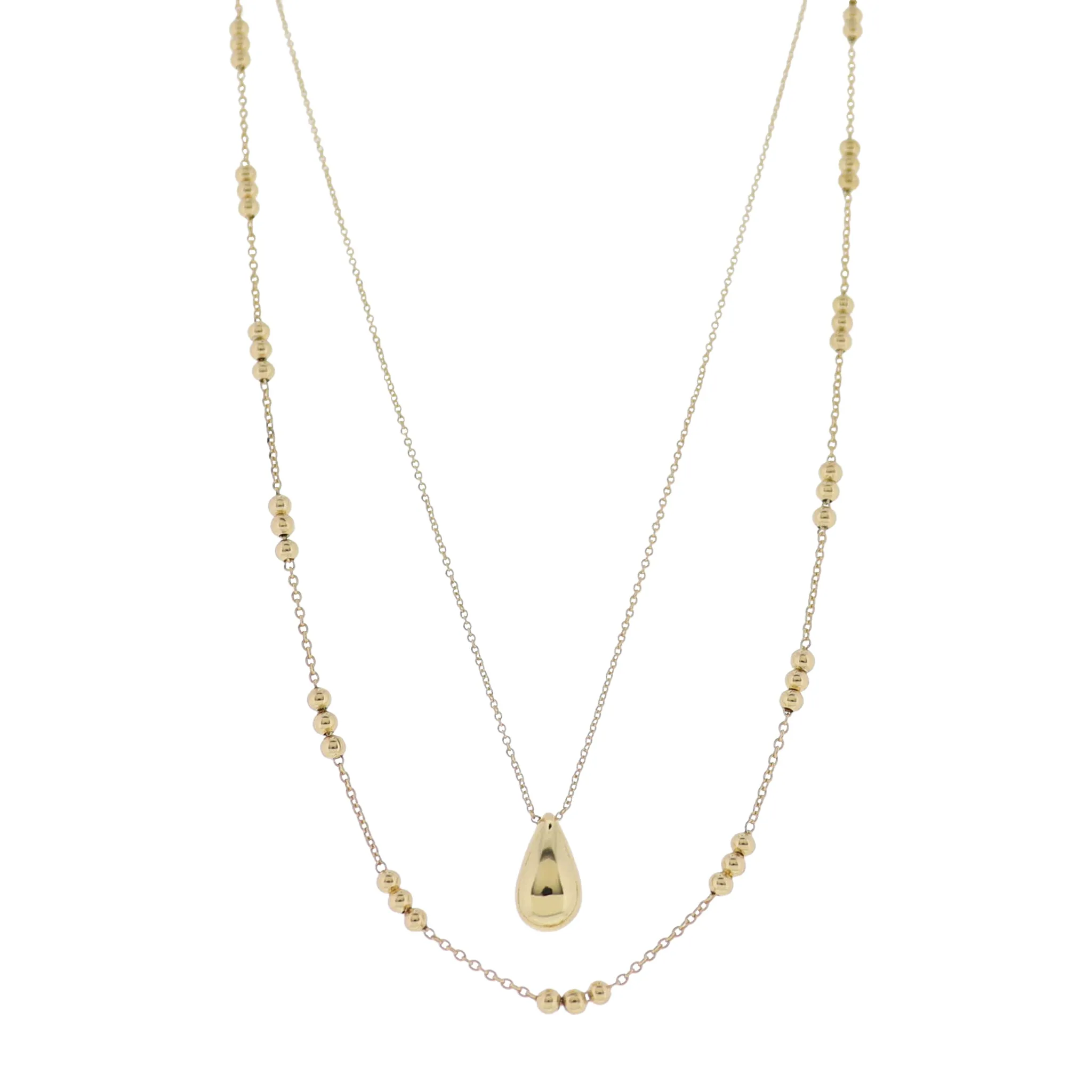 18K Gold Plated 2 Layer Ball & Rolo Chain Necklace with Gold Bubble Teardrop sold by Charming Charlie