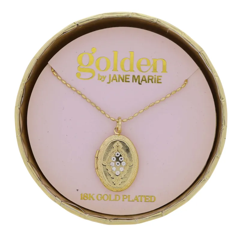 18K Gold Plated Oval Bar Chain Necklace with Gold Locket sold by Charming Charlie