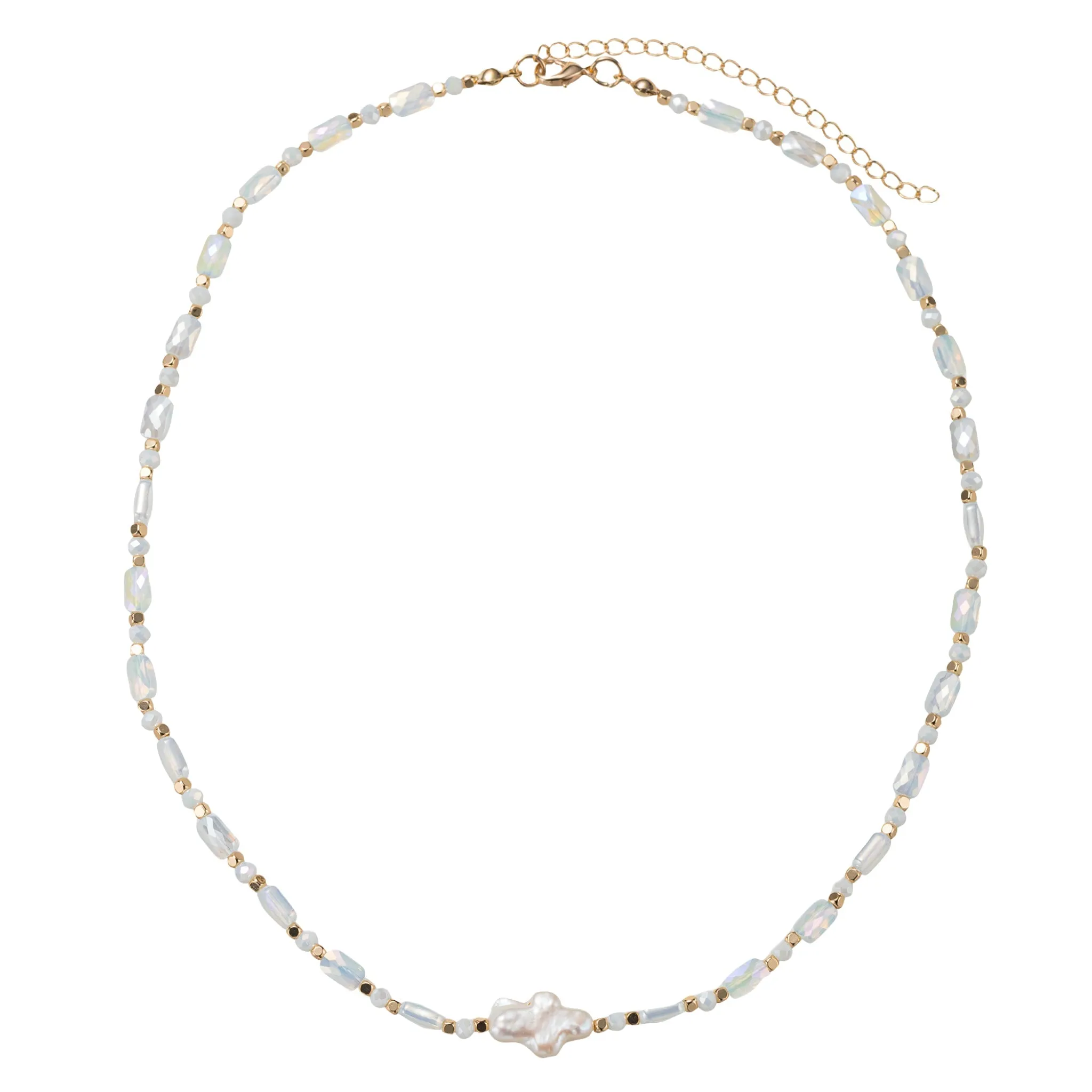 Moontstone, Gold Beaded Necklace with Pearl Cross sold by Charming Charlie