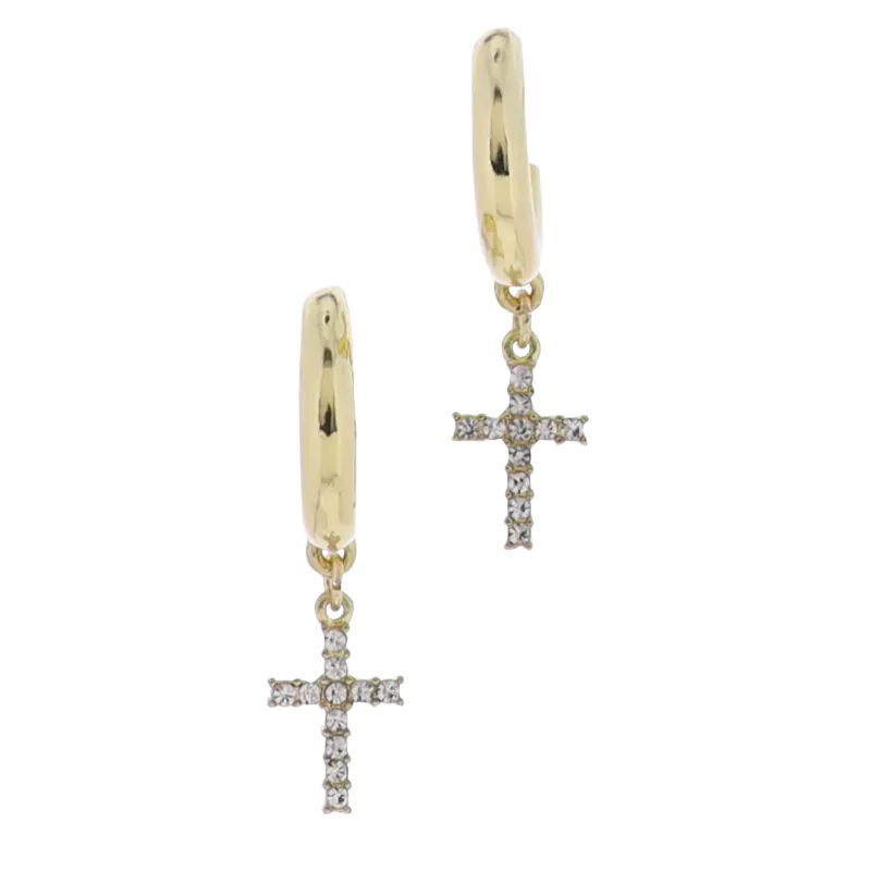 Gold Hoop Earring with Clear Cross sold by Charming Charlie