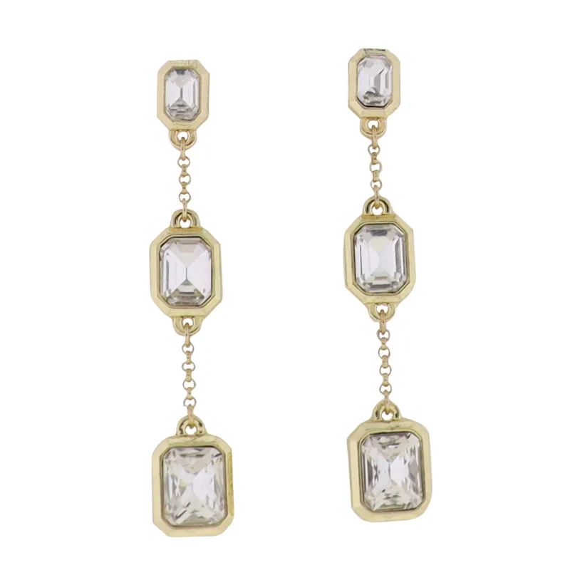 Gold Descending Clear Crystal Squares Earring sold by Charming Charlie