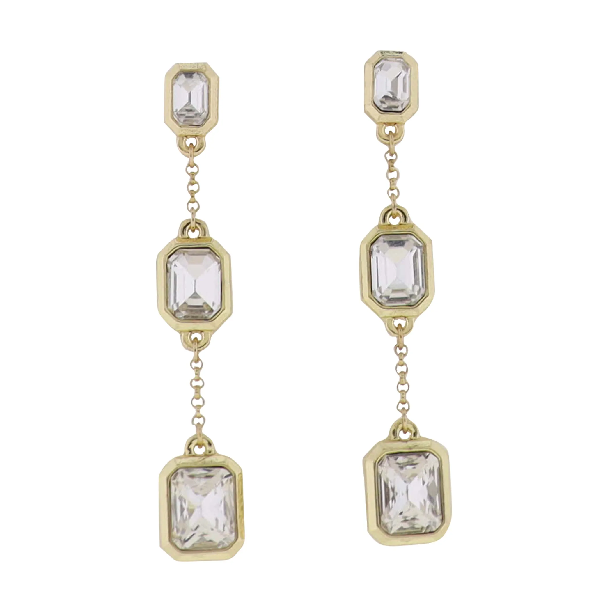 Gold Descending Clear Crystal Squares Earring sold by Charming Charlie