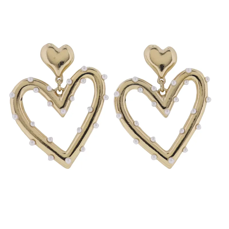 Gold Heart Stud Earring with Pearl Studded Open Heart sold by Charming Charlie