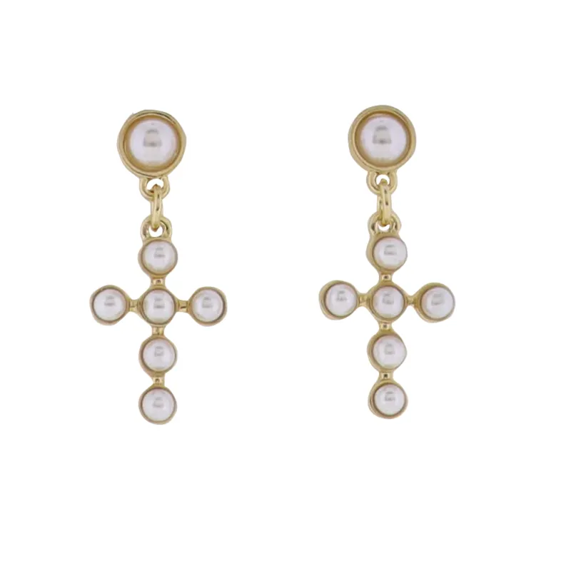 Gold Pearl Stud Earring with Pearl Cross sold by Charming Charlie