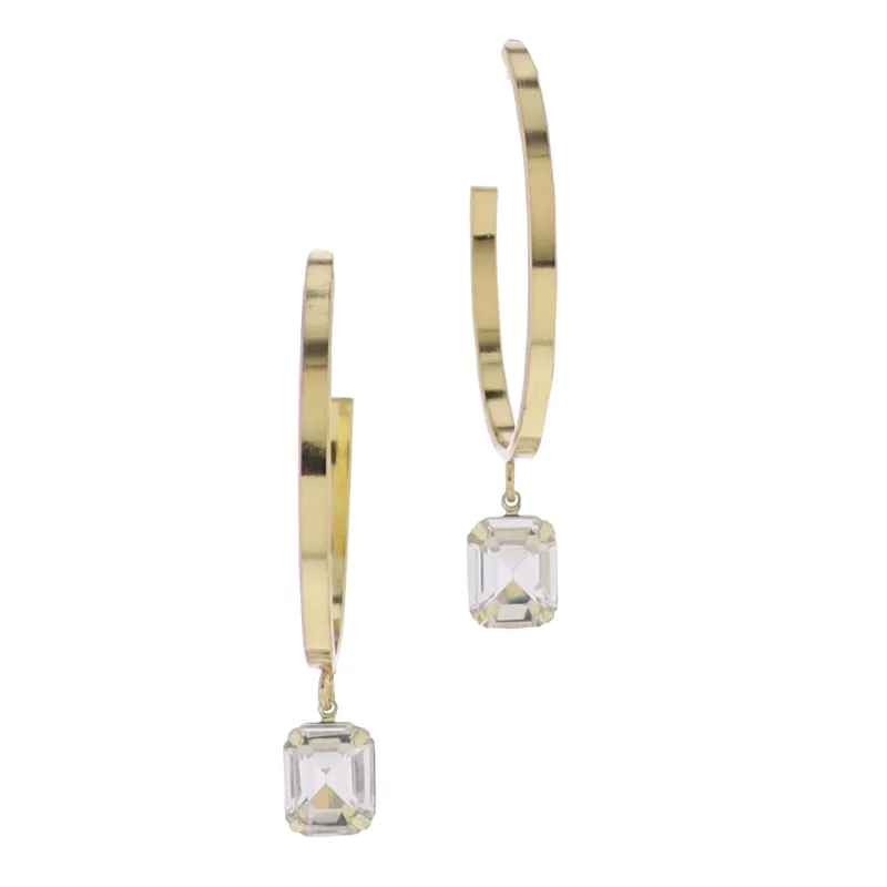 Gold Hoop Earring with Clear Crystal Square sold by Charming Charlie