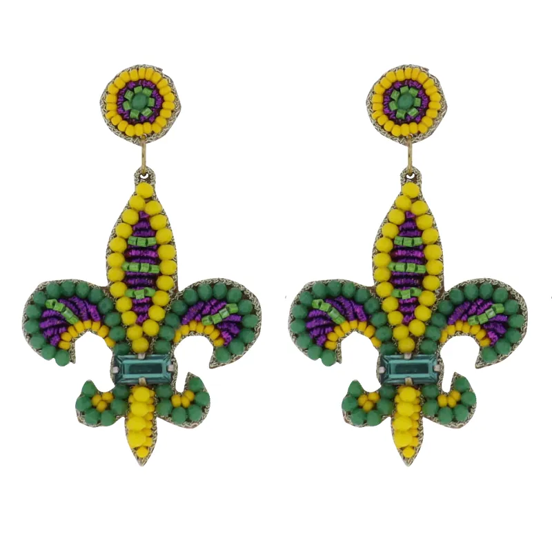 Yellow, Green, Purple Fleur De Lis Beaded Earrings sold by Charming Charlie