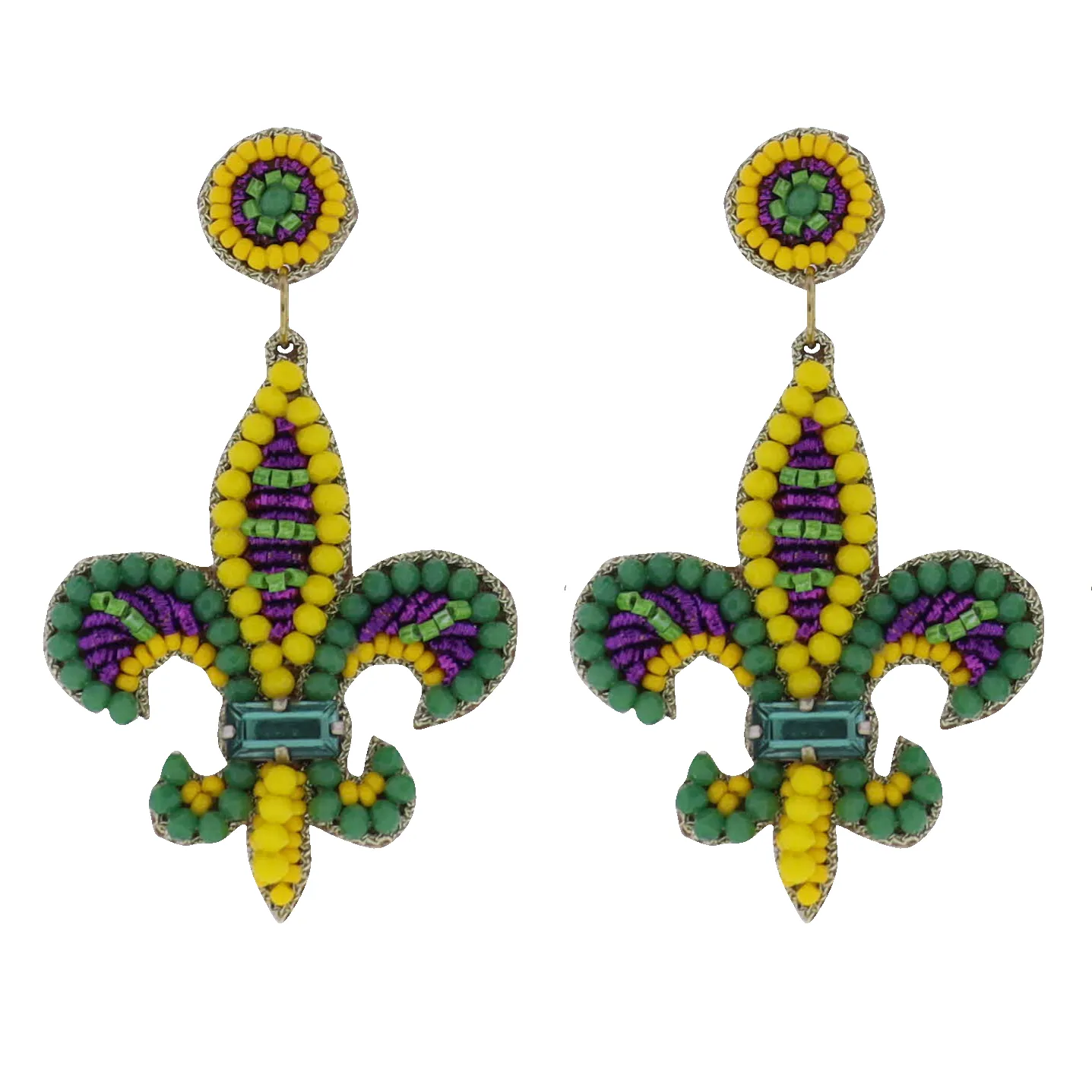 Yellow, Green, Purple Fleur De Lis Beaded Earrings sold by Charming Charlie