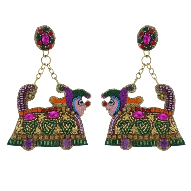 Purple, Green, Pink Mardi Gras Float Beaded Earrings sold by Charming Charlie