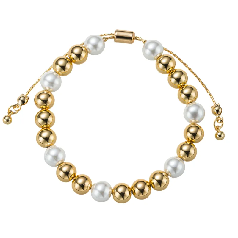 18K Gold Plated Pearl, Gold 1, 3, 1, 2 Pattern Large Beaded Bracelet sold by Charming Charlie