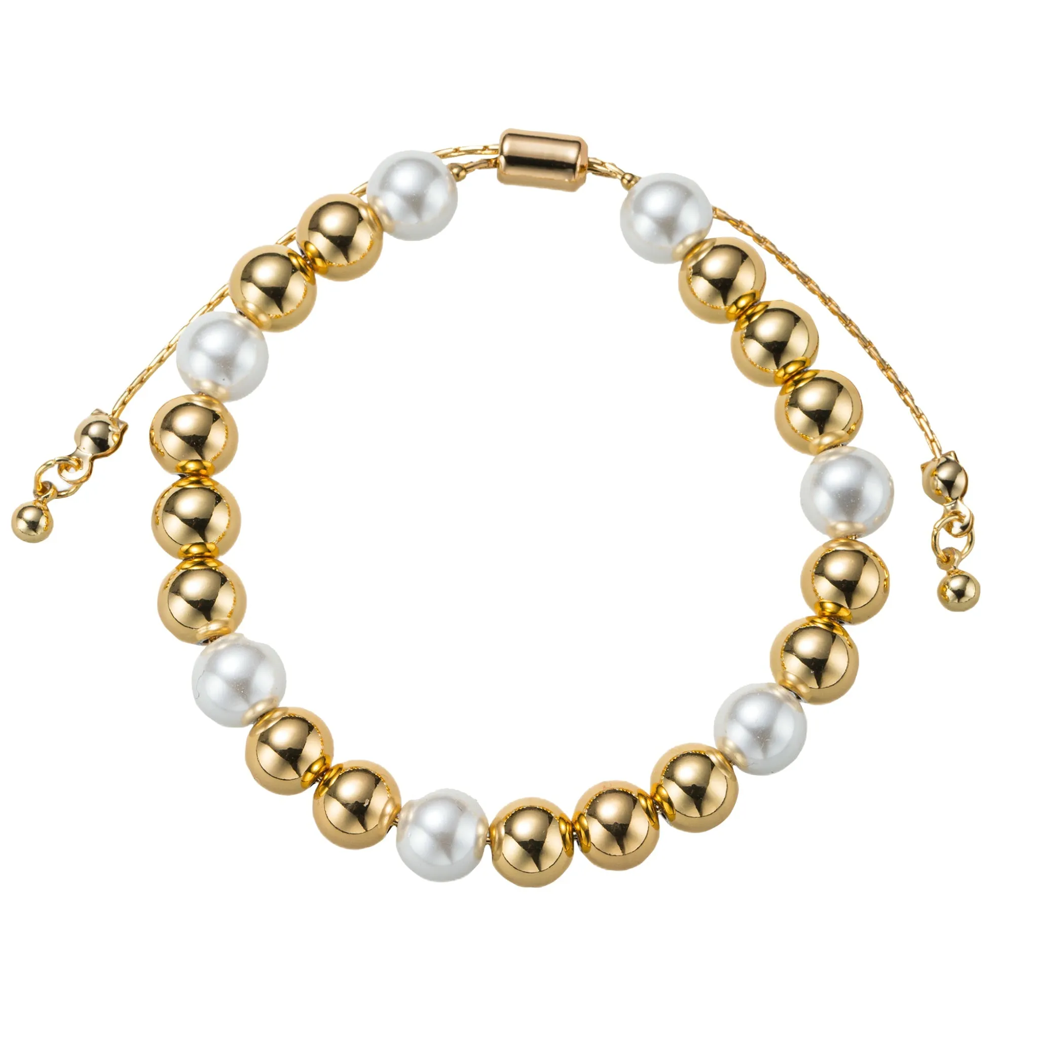 18K Gold Plated Pearl, Gold 1, 3, 1, 2 Pattern Large Beaded Bracelet sold by Charming Charlie