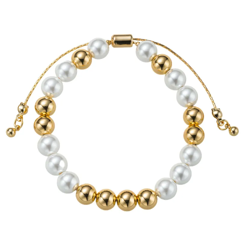 18K Gold Plated Pearl, Gold Mixed Pattern Large Beaded Bracelet sold by Charming Charlie