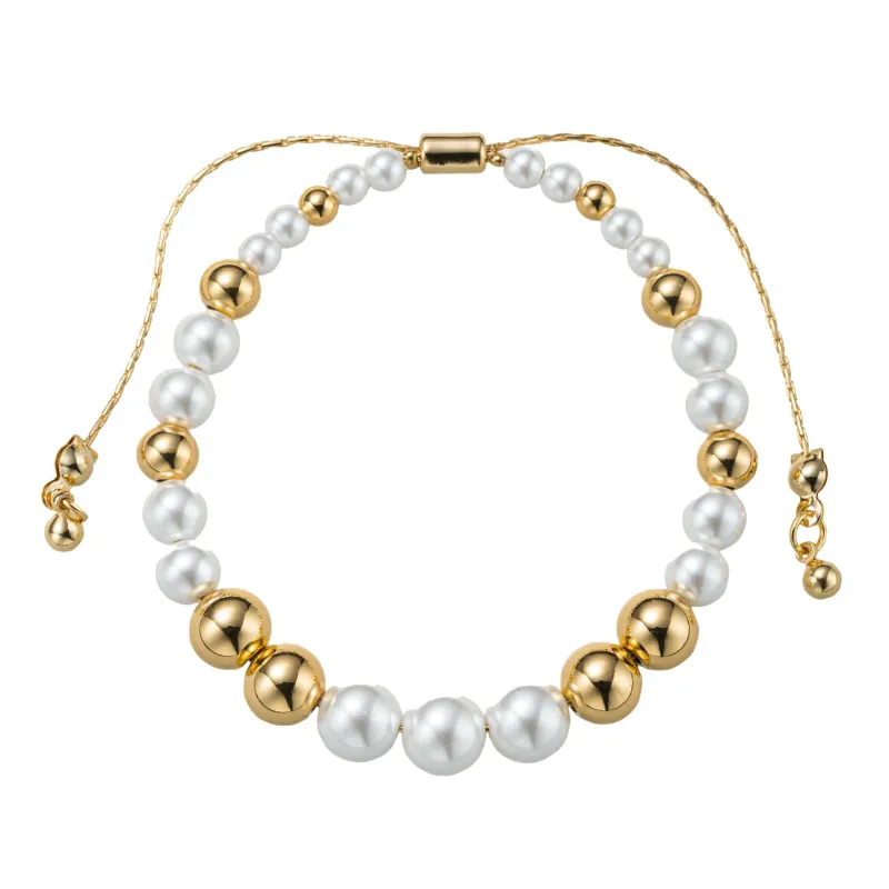 18K Gold Plated Pearl, Gold Increasing Size Pattern Medium Beaded Bracelet sold by Charming Charlie
