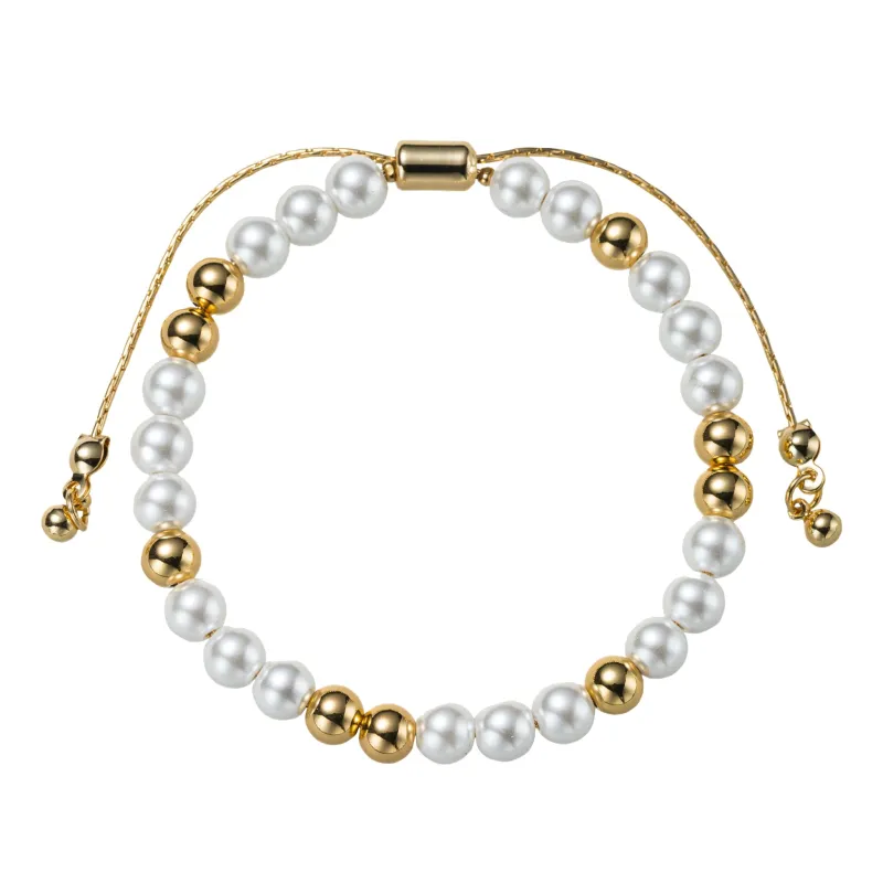 18K Gold Plated Pearl, Gold 3, 2, 3, 1 Pattern Medium Beaded Bracelet sold by Charming Charlie