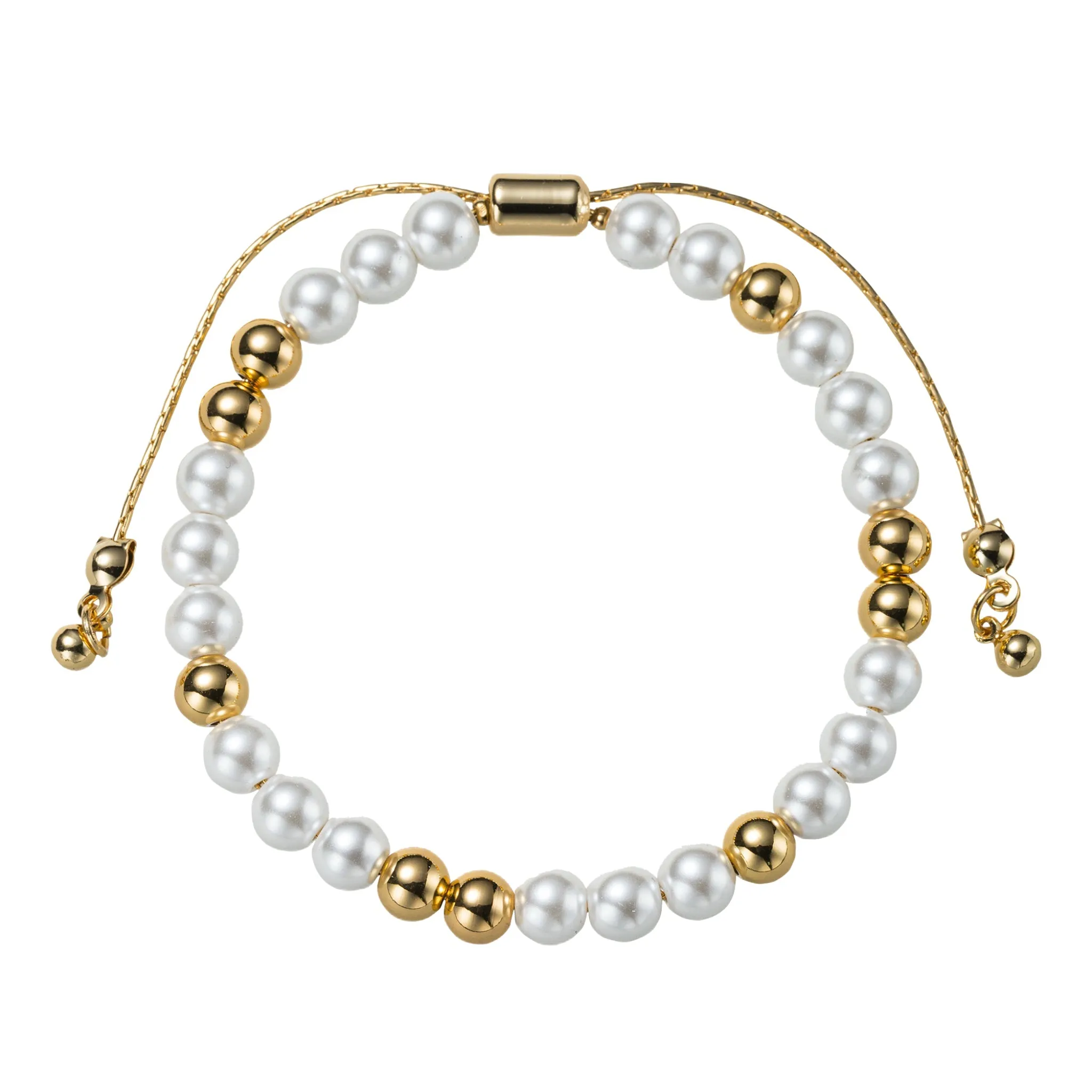 18K Gold Plated Pearl, Gold 3, 2, 3, 1 Pattern Medium Beaded Bracelet sold by Charming Charlie
