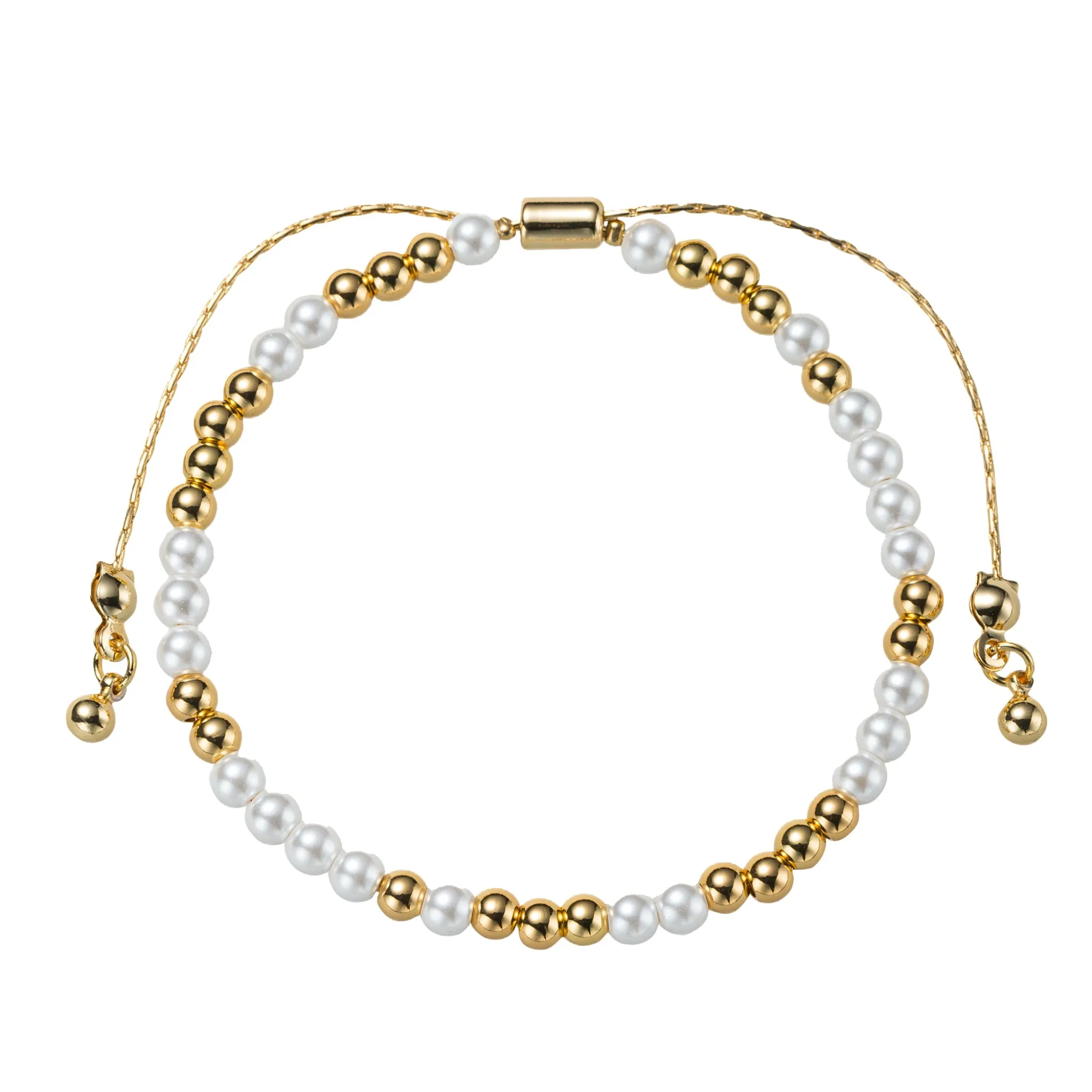 18K Gold Plated Pearl, Gold Mixed Pattern Small Beaded Bracelet sold by Charming Charlie