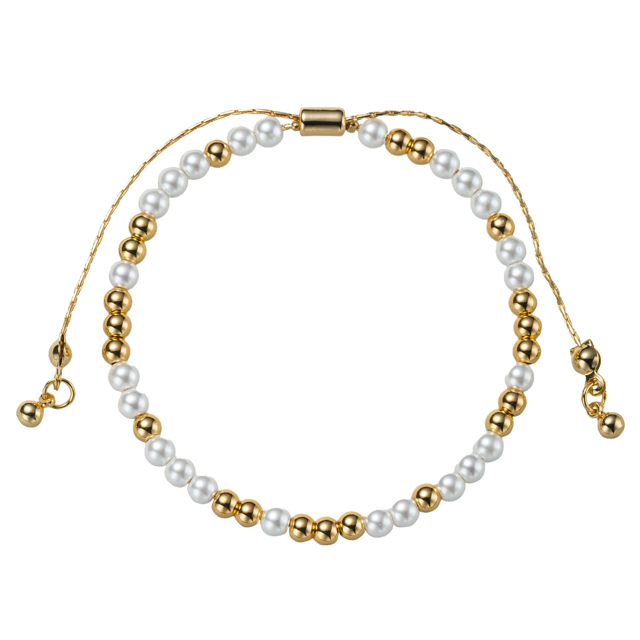 18K Gold Plated Pearl, Gold 3, 2, 1 Pattern Small Beaded Bracelet sold by Charming Charlie