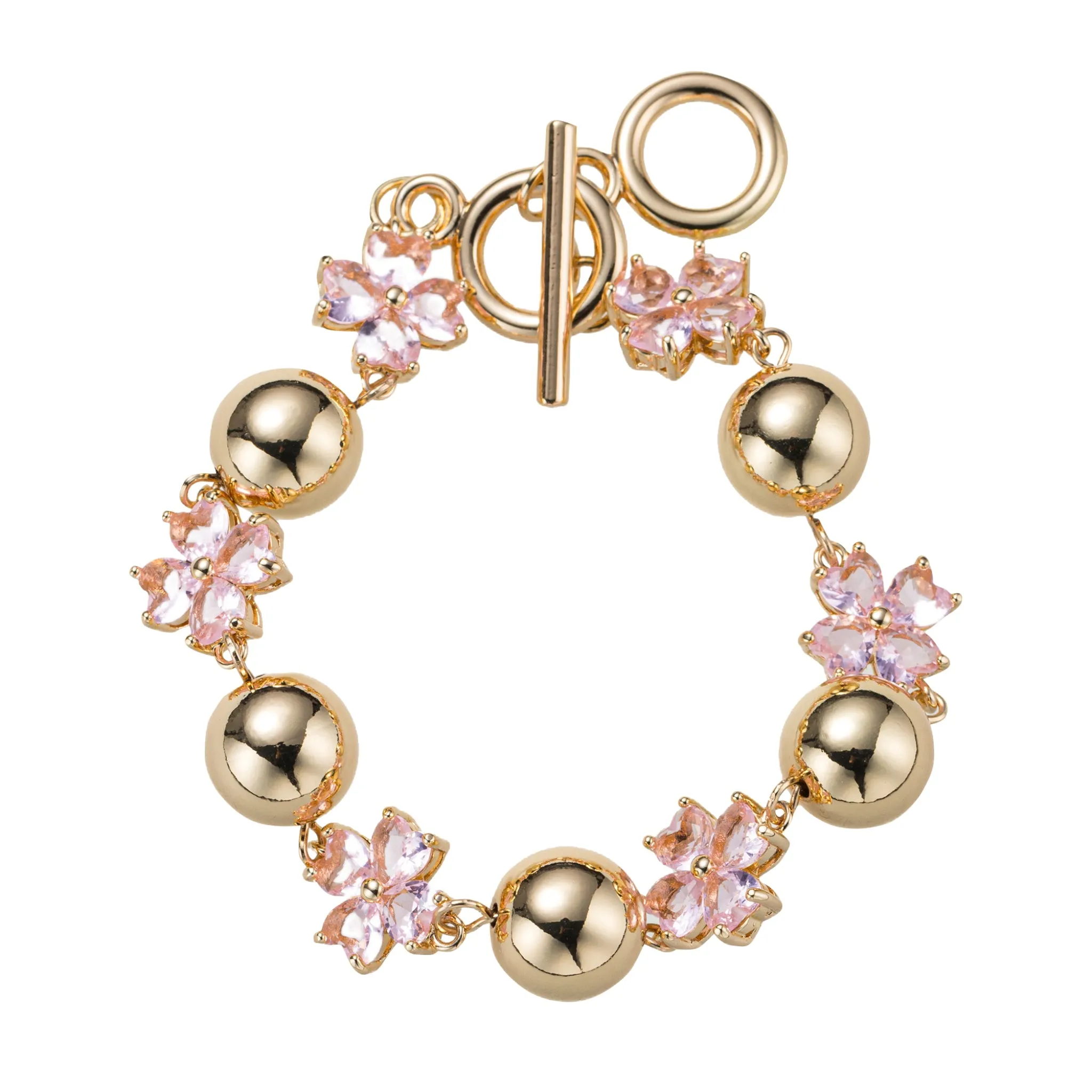 Pink, Gold Flower Link Toggle Bracelet sold by Charming Charlie