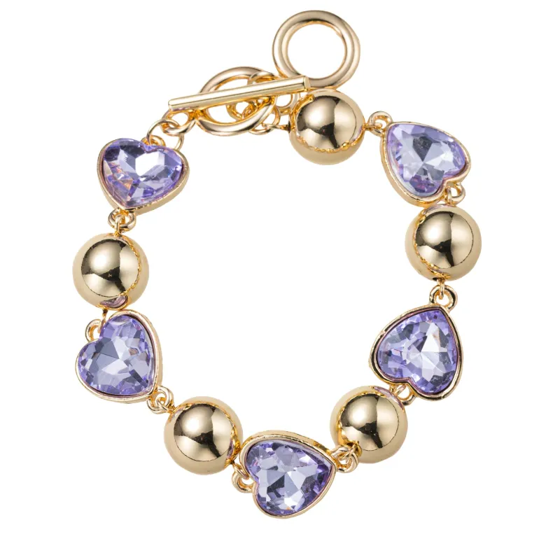 Lavender, Gold Heart Link Toggle Bracelet sold by Charming Charlie
