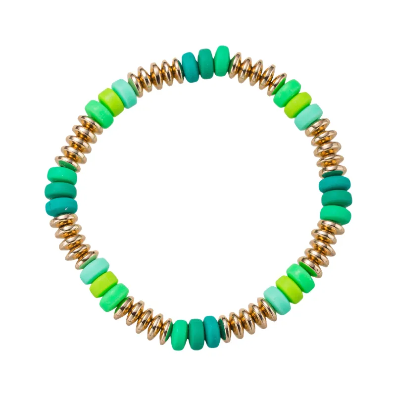 Green, Lime, Gold Rondelle Beaded Stretch Bracelet sold by Charming Charlie