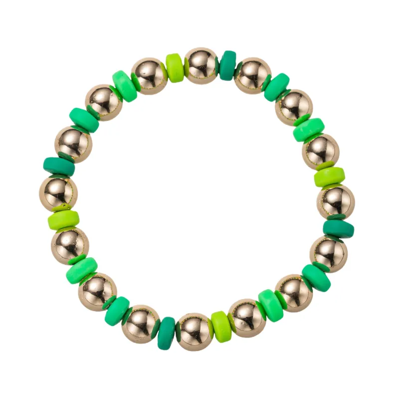 Gold, Green Ball, Rondelle Beaded Stretch Bracelet sold by Charming Charlie