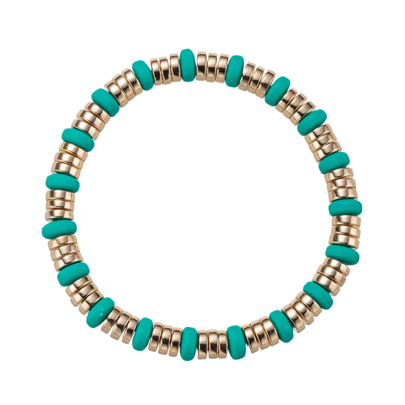 Green, Gold Rondelle, Rubber Beaded Stretch Bracelet sold by Charming Charlie