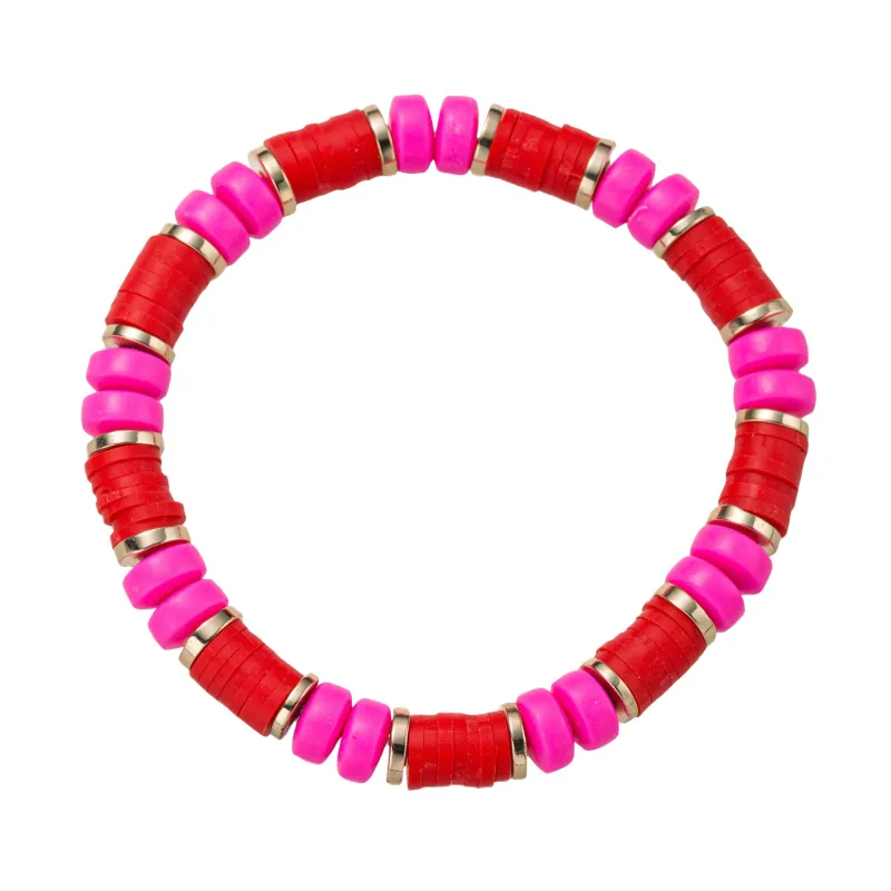 Red, Hot Pink Rubber Beaded Stretch Bracelet sold by Charming Charlie